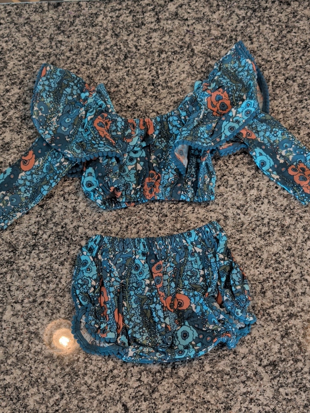 kate quinn Blue and Orange Floral Girls Matching Set